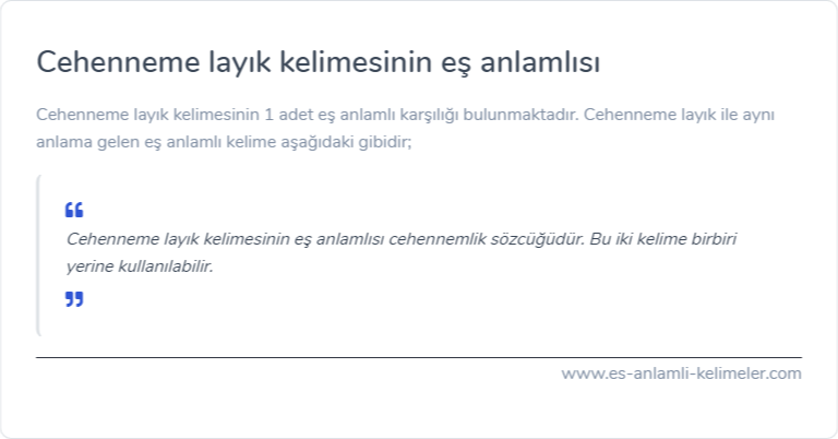 Cehenneme layık kelimesinin eş anlamı nedir?