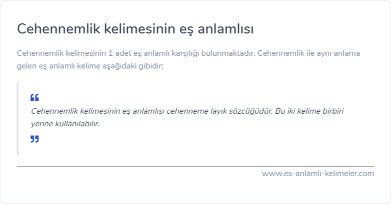 Cehennemlik kelimesinin es anlami