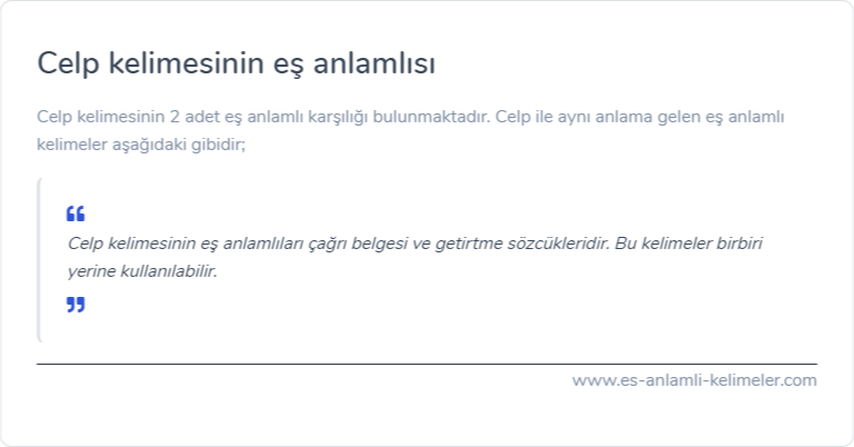 Celp kelimesinin es anlami ne?