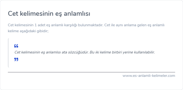 Cet kelimesinin es anlamlisi