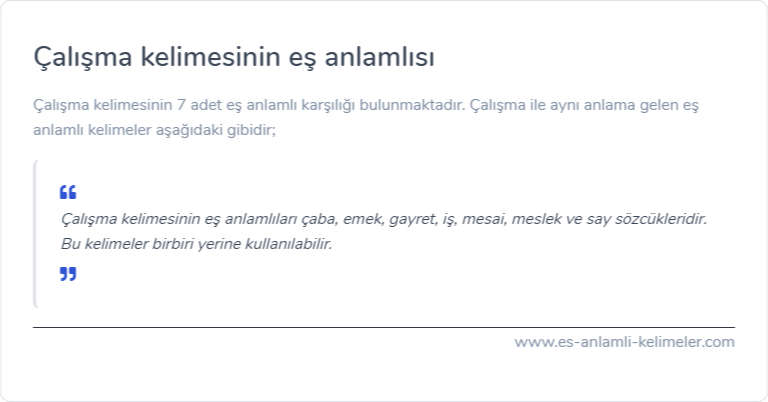 Çalışma eş anlamlısı nedir?