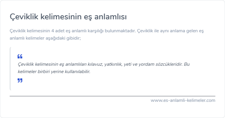 Çeviklik es anlamlisi nedir?