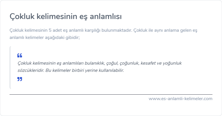 Çokluk kelimesinin eş anlamı nedir?