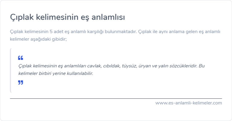 Çıplak kelimesinin es anlamlisi