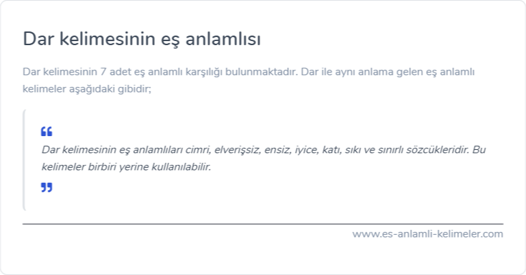 Dar kelimesinin es anlamlisi