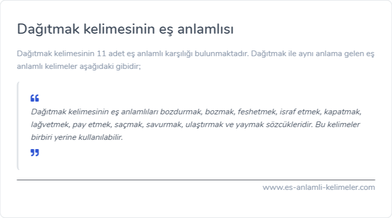 Dağıtmak kelimesinin es anlami nedir?