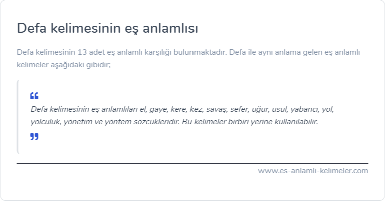 Defa eş anlamı