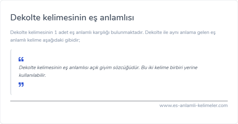 Dekolte kelimesinin eş anlamı ne?