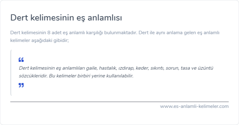 Dert kelimesinin eş anlamlısı nedir?