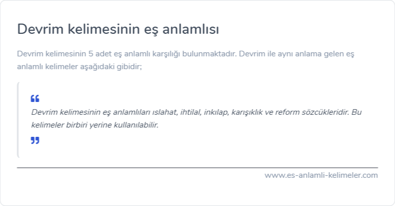 Devrim kelimesinin eş anlamlısı nedir?