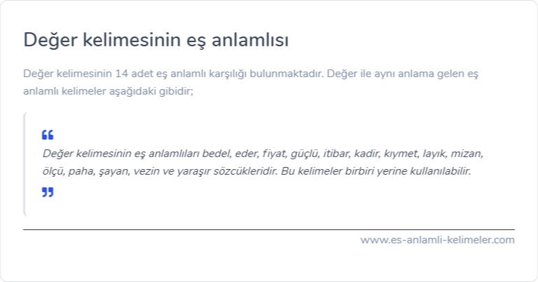 Değer eş anlamlısı nedir?