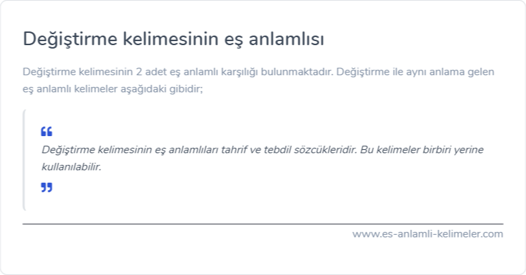 Değiştirme kelimesinin eş anlamı