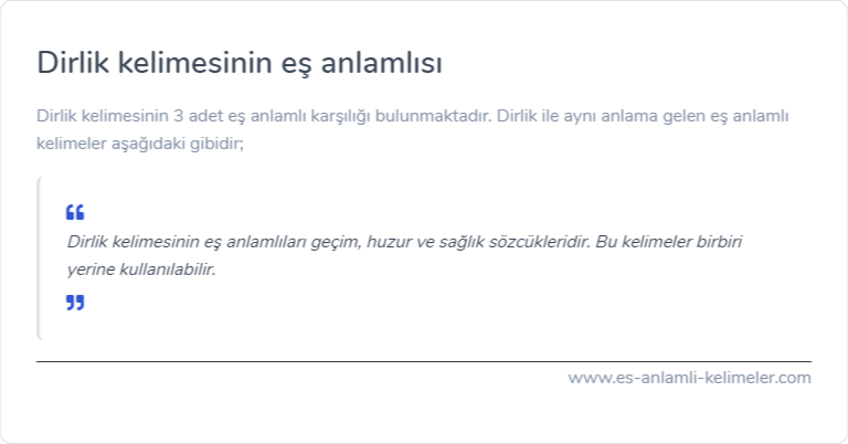 Dirlik kelimesinin es anlamlisi