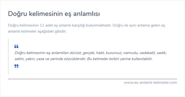 Doğru kelimesinin es anlami ne?