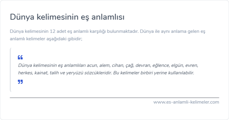 Dünya kelimesinin es anlamlisi