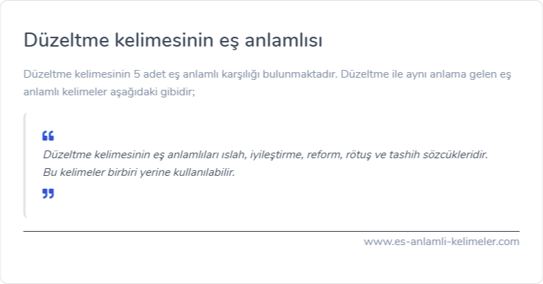 Düzeltme kelimesinin eş anlamı nedir?