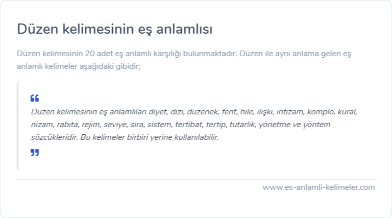 Düzen kelimesinin eş anlamı nedir?