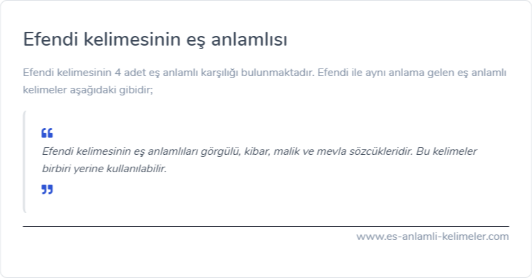 Efendi kelimesinin eş anlamı nedir?