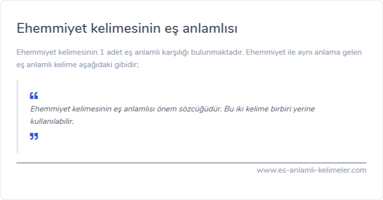 Ehemmiyet kelimesinin es anlamlisi nedir