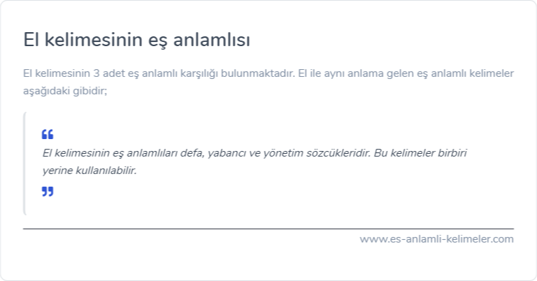 El kelimesinin eş anlamlısı