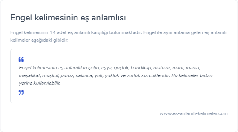 Engel kelimesinin eş anlamlısı