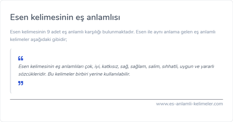 Esen kelimesinin eş anlamlısı nedir?