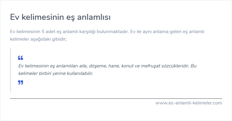 Ev kelimesinin eş anlamlısı nedir?