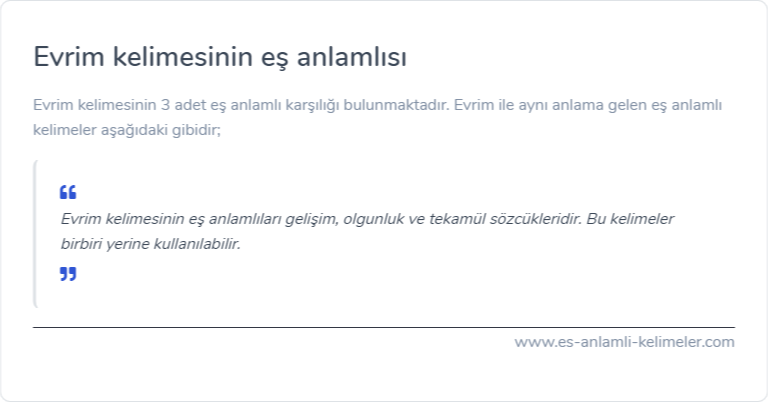 Evrim eş anlamlısı ne?