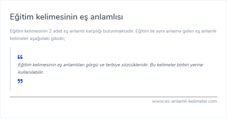 Eğitim kelimesinin es anlamlisi nedir