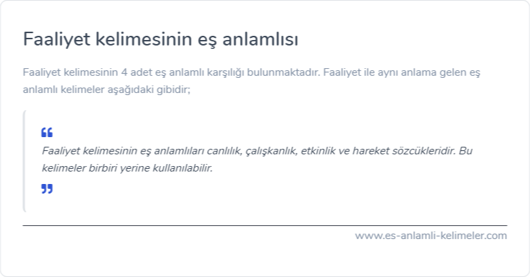 Faaliyet eş anlamlısı nedir?