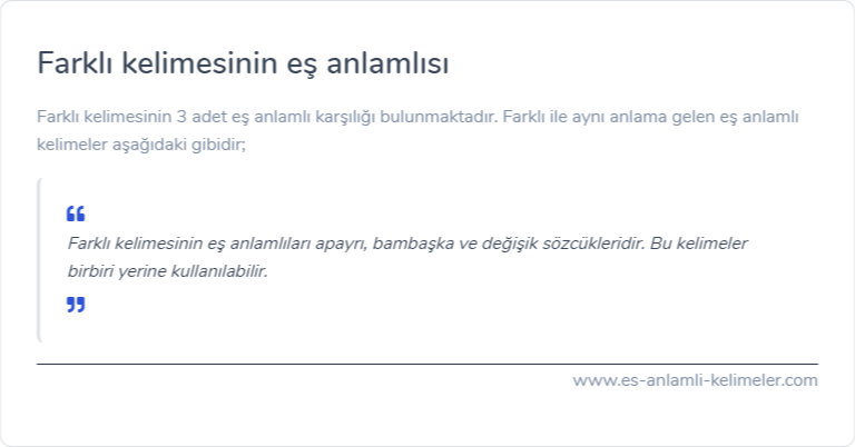 Farklı eş anlamlısı nedir?