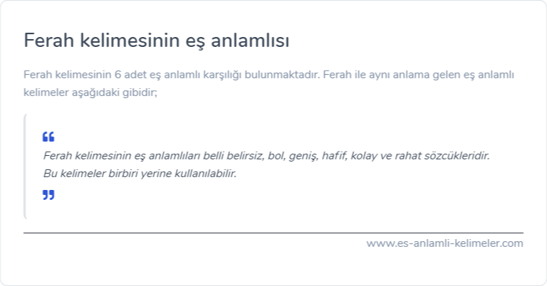 Ferah kelimesinin es anlami nedir?