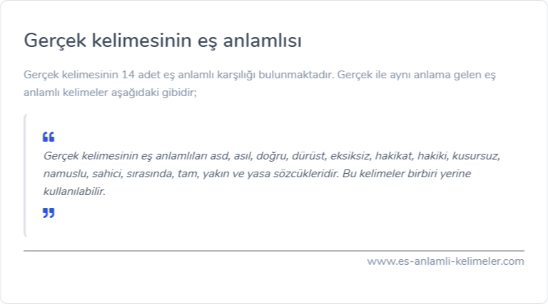 Gerçek kelimesinin es anlamlisi