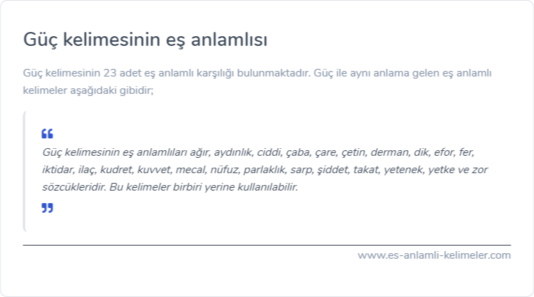 Güç kelimesinin eş anlamlısı