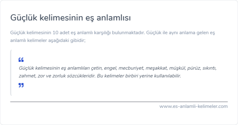 Güçlük kelimesinin eş anlamlısı ne?