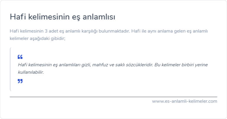 Hafi kelimesinin eş anlamlısı ne?