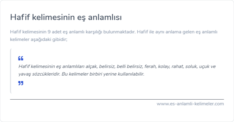 Hafif kelimesinin es anlami