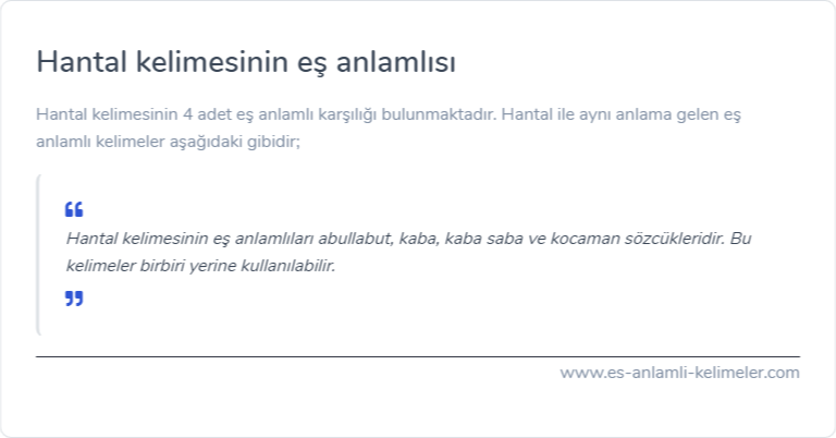 Hantal kelimesinin eş anlamı ne?