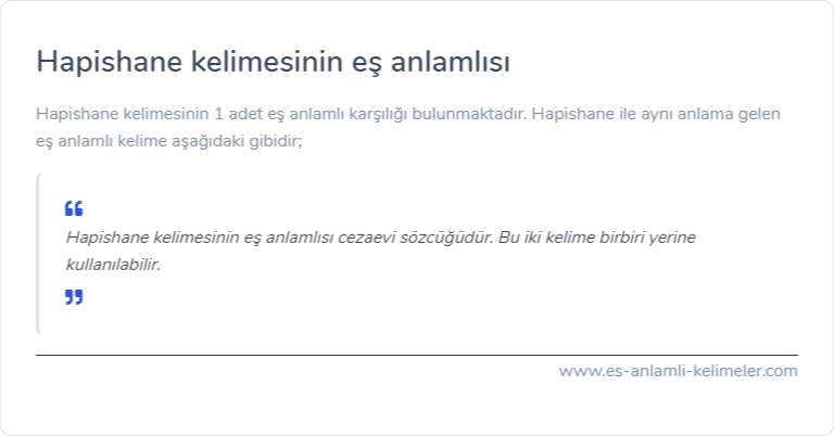 Hapishane kelimesinin es anlamlisi