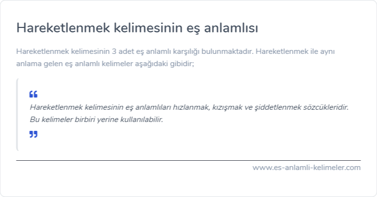 Hareketlenmek kelimesinin eş anlamlısı