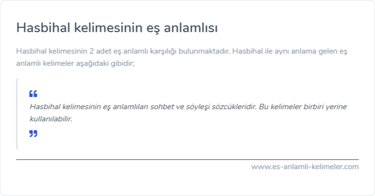 Hasbihal kelimesinin es anlami