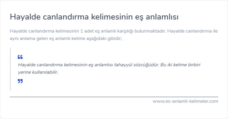 Hayalde canlandırma kelimesinin es anlami nedir?