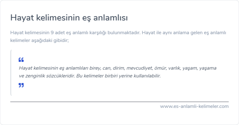 Hayat kelimesinin es anlami nedir?