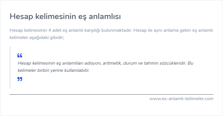 Hesap eş anlamlısı