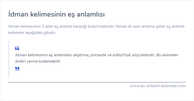 İdman kelimesinin es anlamlisi nedir