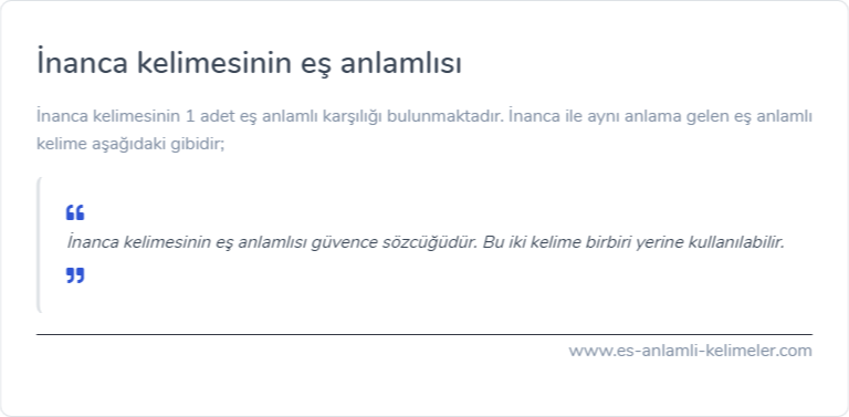 İnanca kelimesinin eş anlamı nedir?