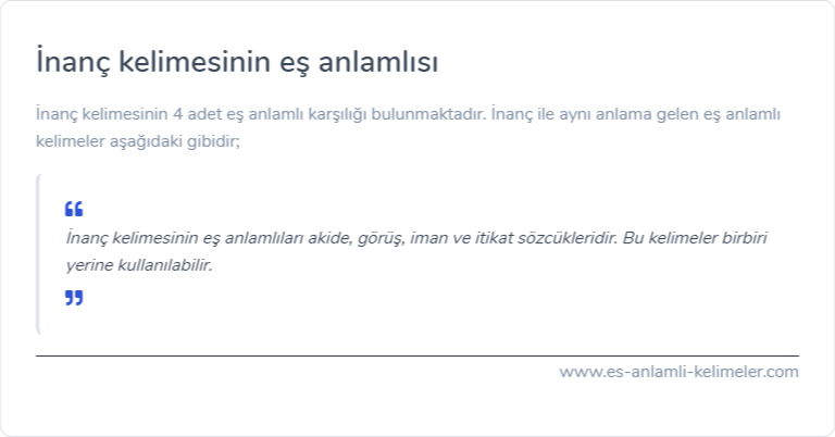 İnanç kelimesinin eş anlamlısı nedir?