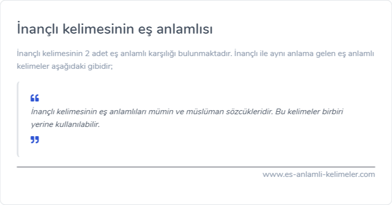 İnançlı kelimesinin es anlami