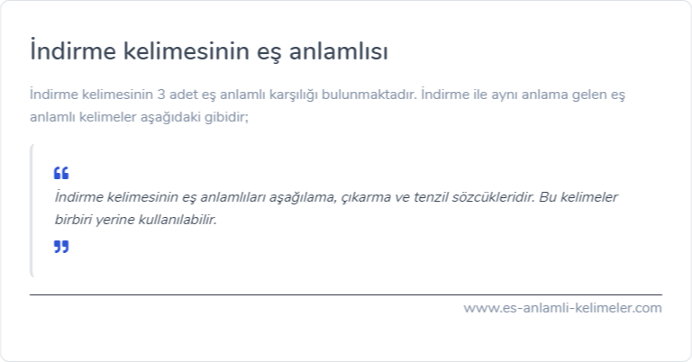 İndirme kelimesinin es anlamlisi