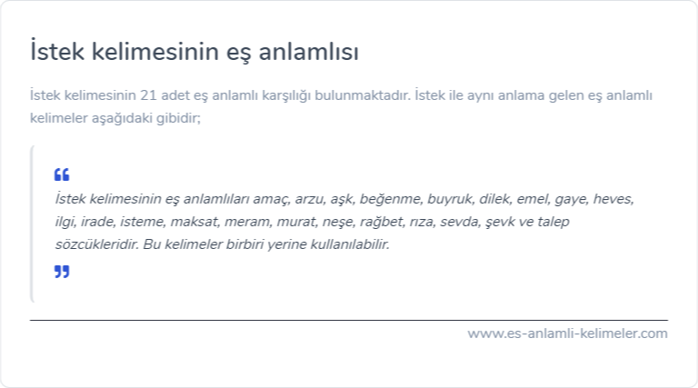 İstek kelimesinin eş anlamlısı ne?